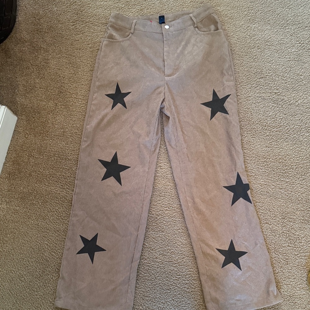 SHEIN Tan Flare Pants with Black Star Design